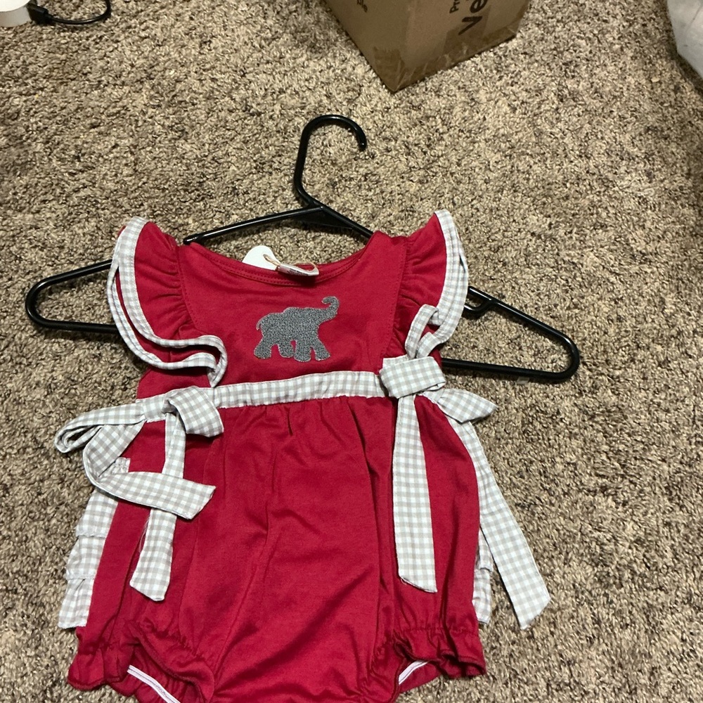 Red Baby Romper with Elephant Design